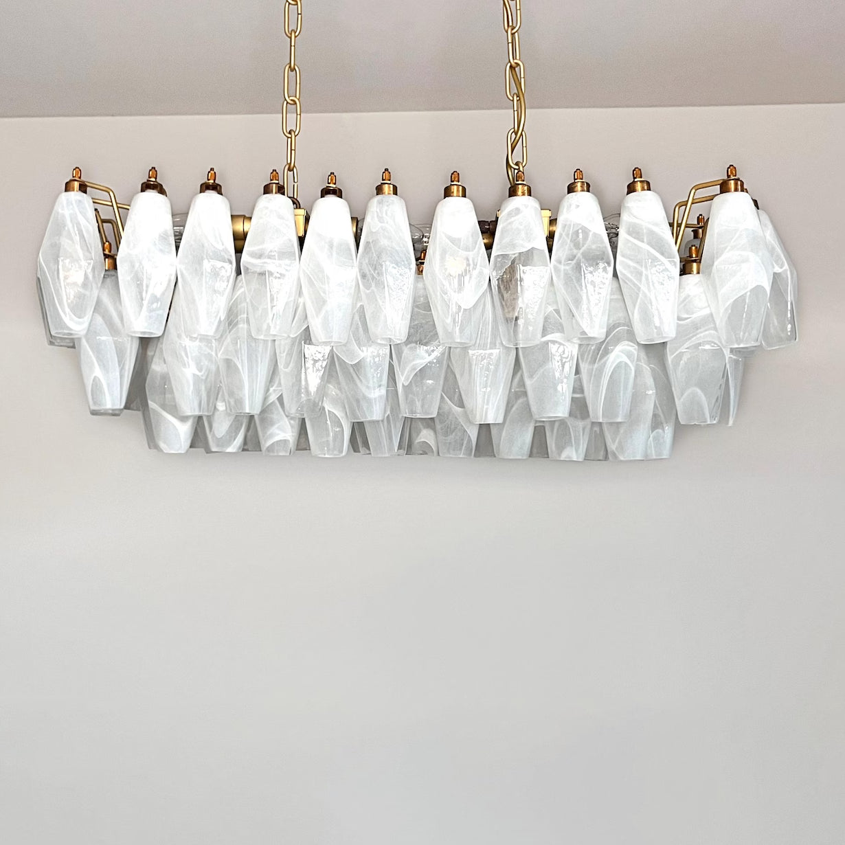 Verona White Alabaster Glass Rectangular Chandelier  30" – 84 glass