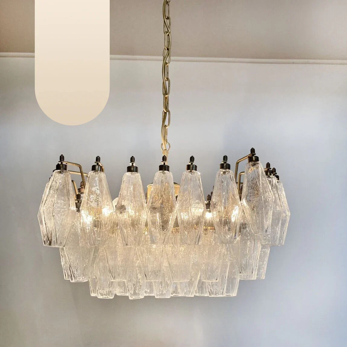 Poliedri Murano-Style Rectangular Transparent Chandelier L22"