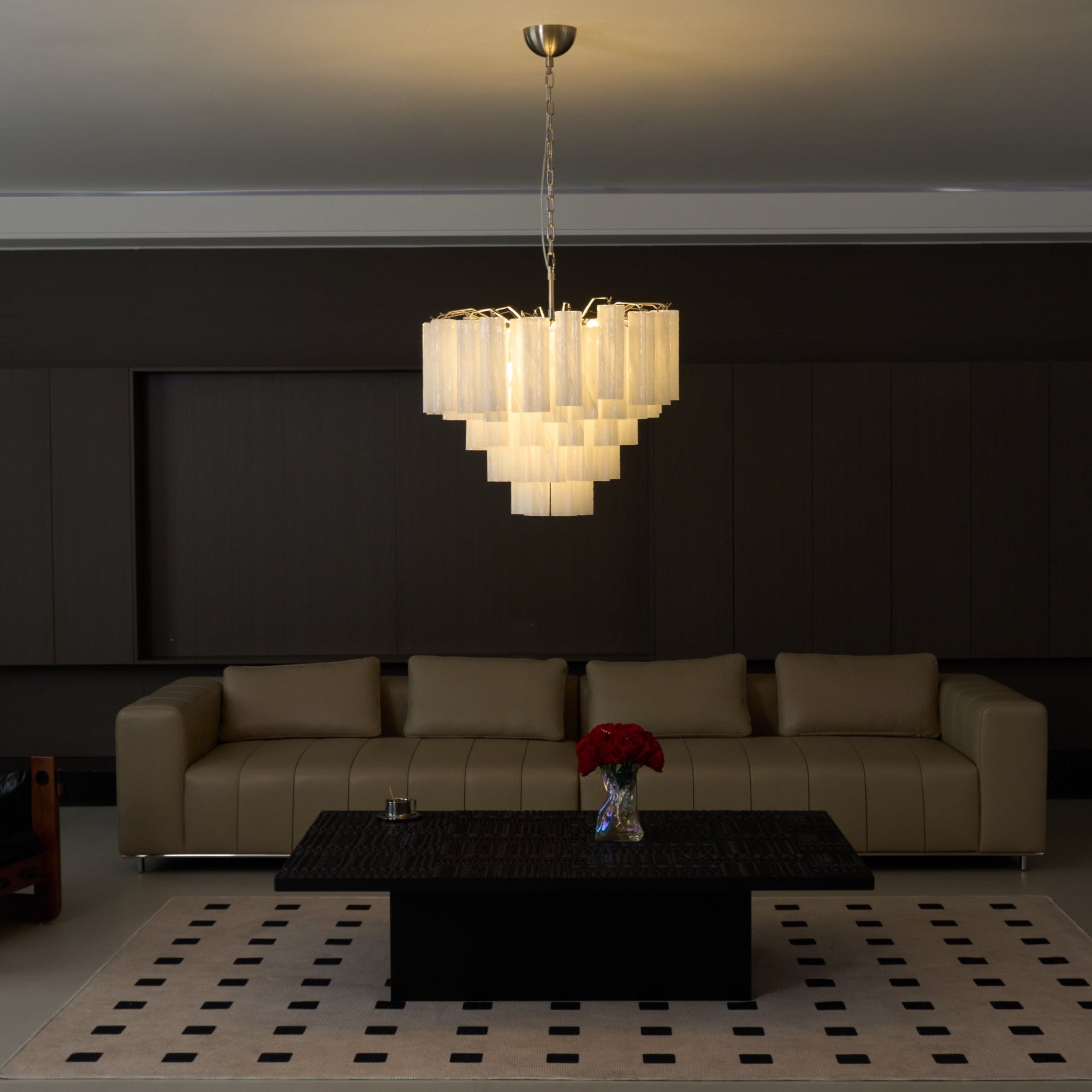 Verona White Glass Round Cascade Chandelier 28"
