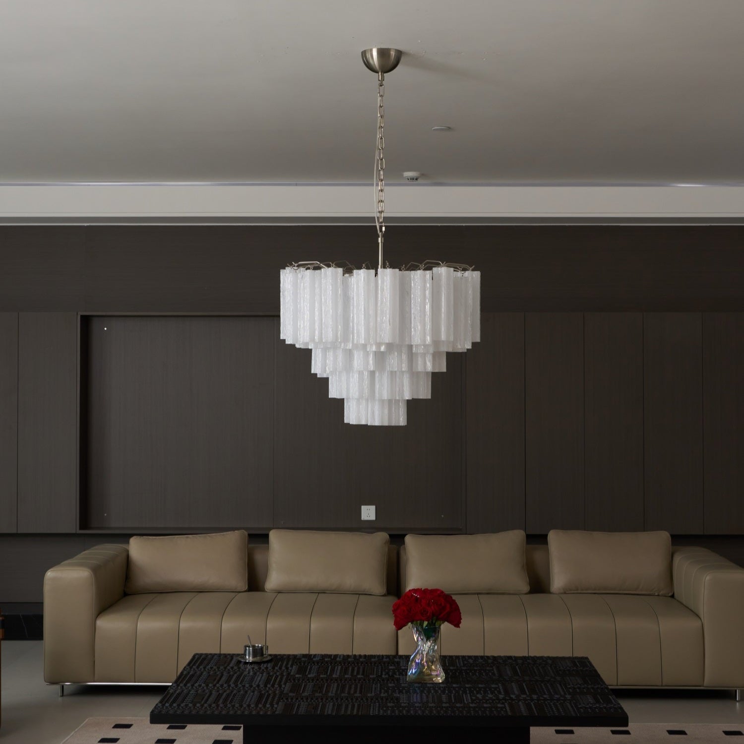 Verona White Glass Round Cascade Chandelier 28"