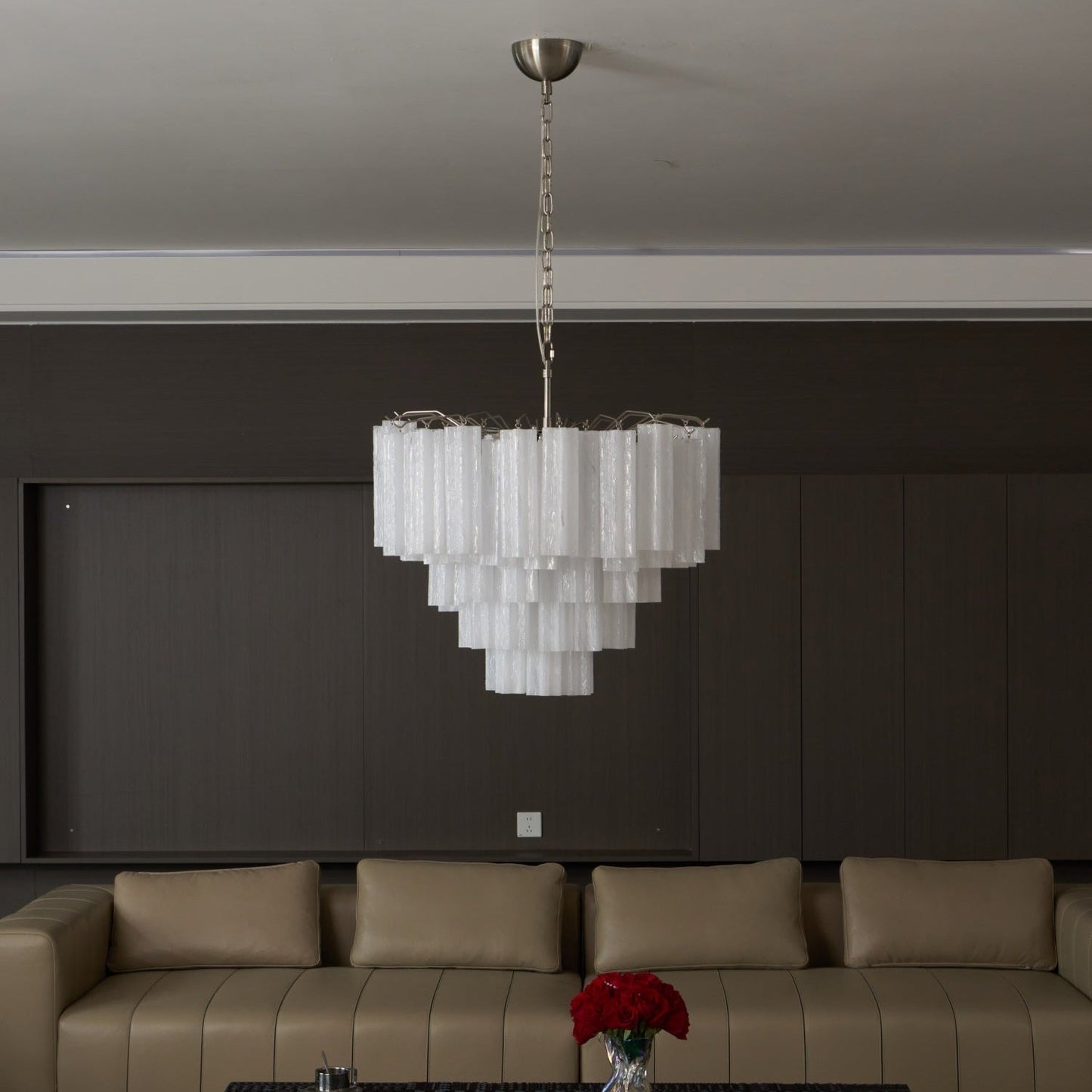Verona White Glass Round Cascade Chandelier 28"