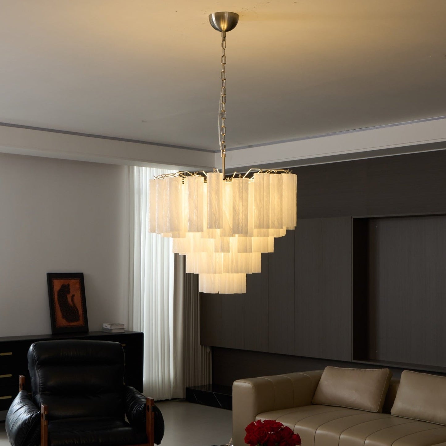 Verona White Glass Round Cascade Chandelier 28"