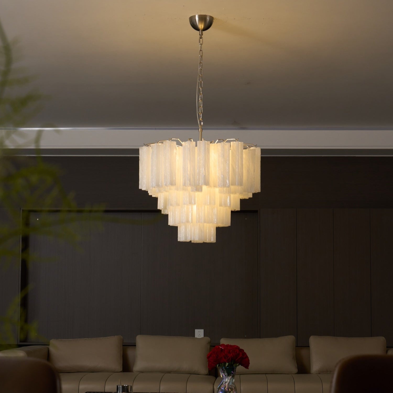 Verona White Glass Round Cascade Chandelier 28"