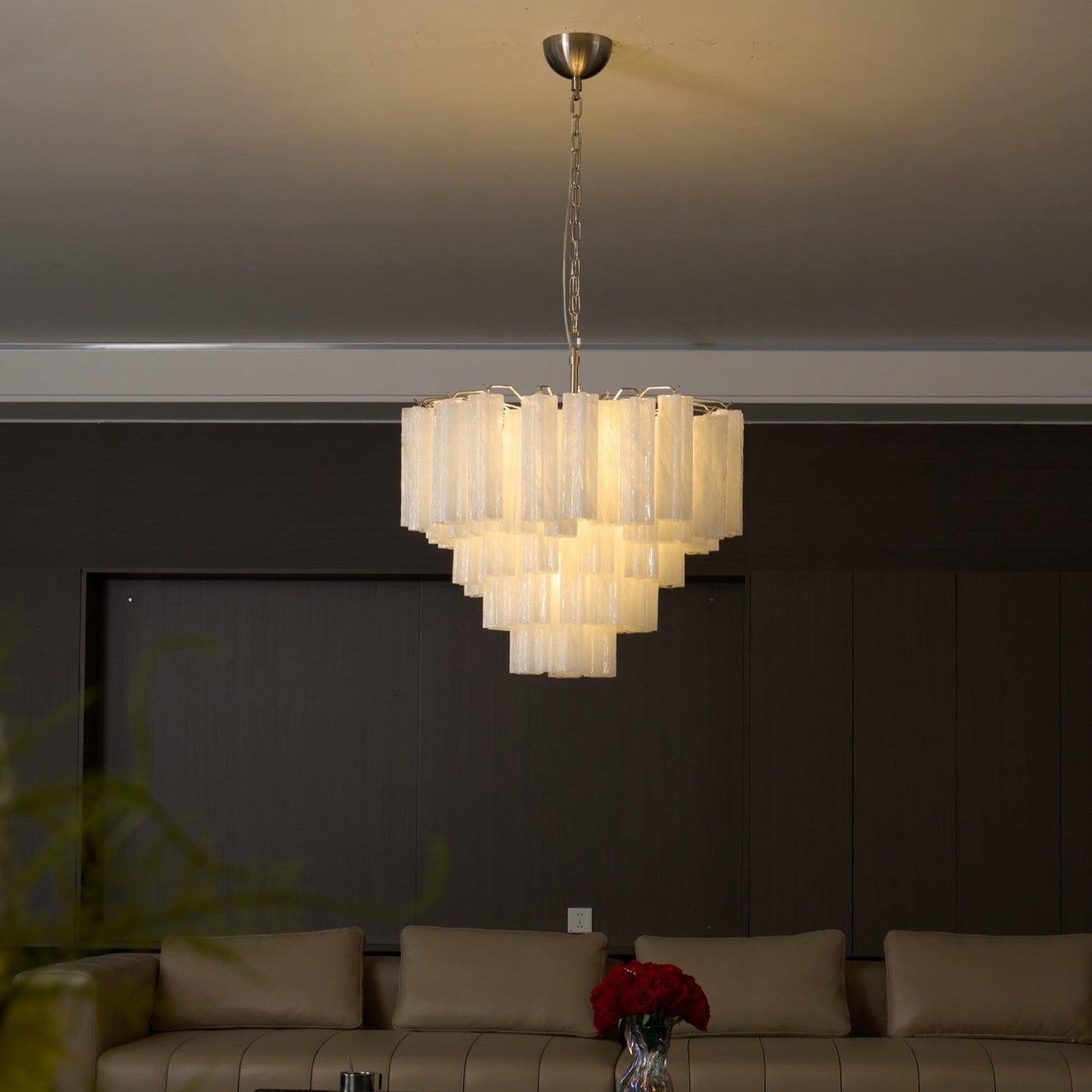 Verona White Glass Round Cascade Chandelier 28"