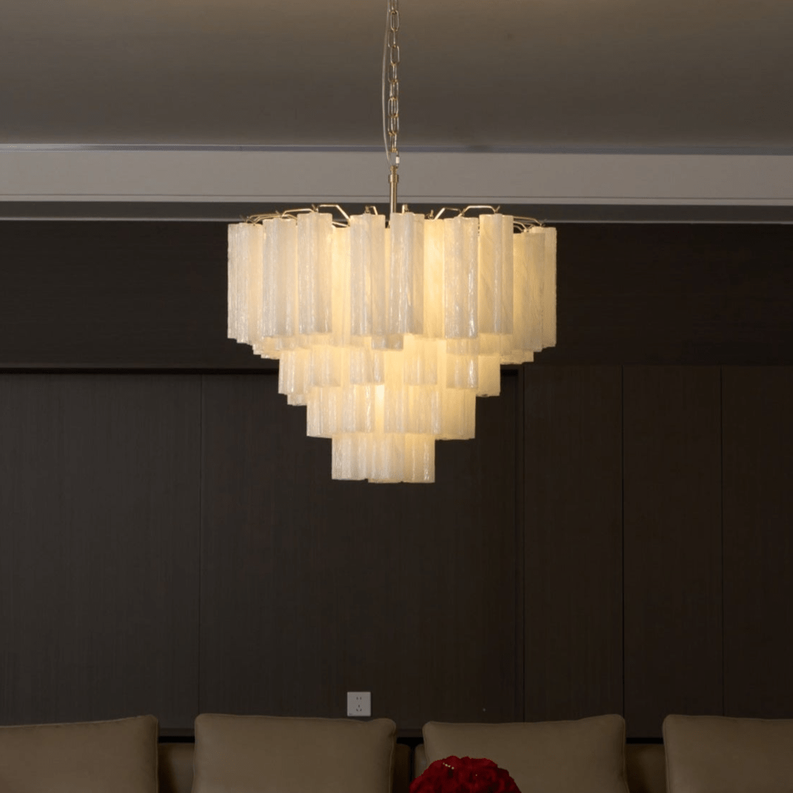 Verona White Glass Round Cascade Chandelier 28"