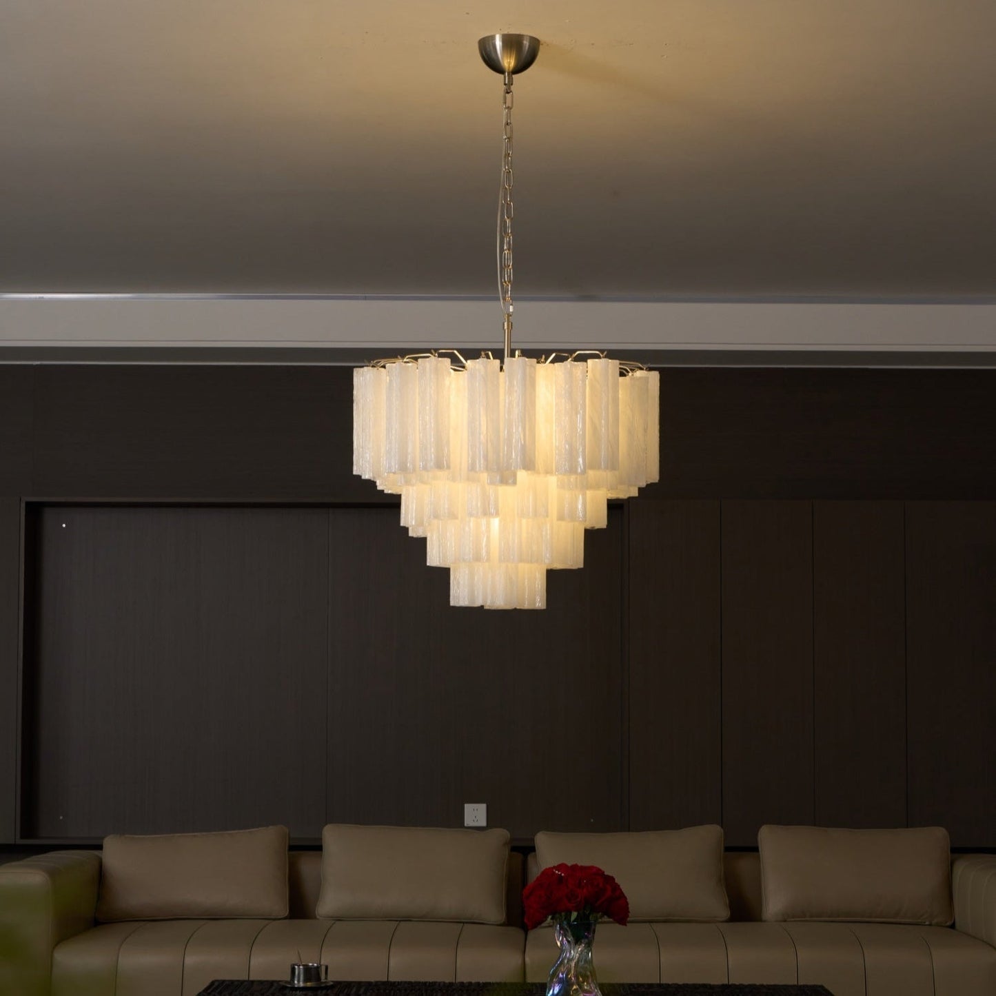 Verona White Glass Round Cascade Chandelier 28"
