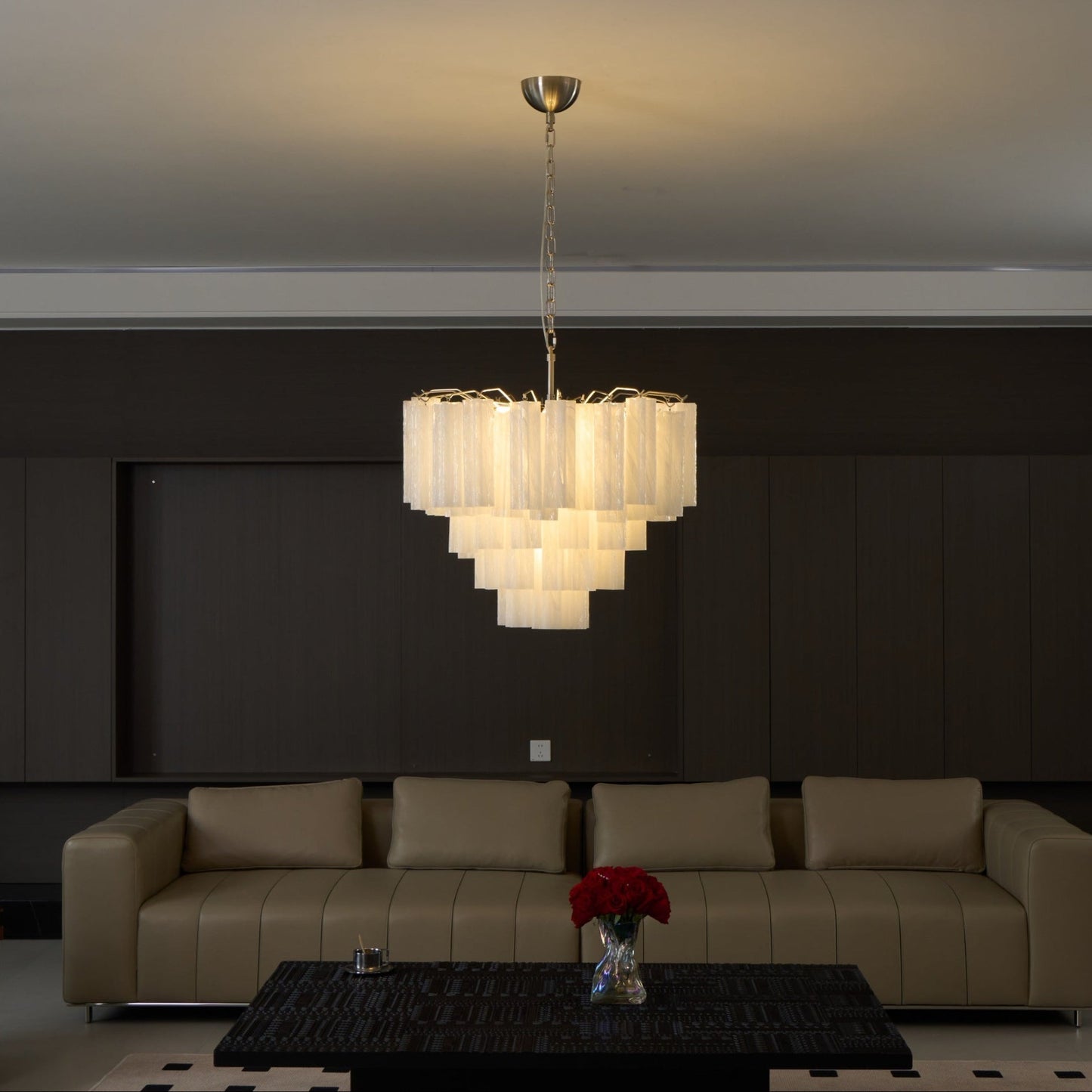 Verona White Glass Round Cascade Chandelier 28"