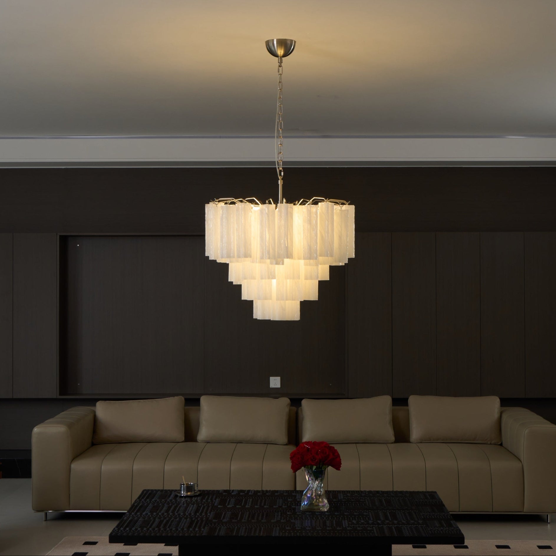 Verona White Glass Round Cascade Chandelier 28"