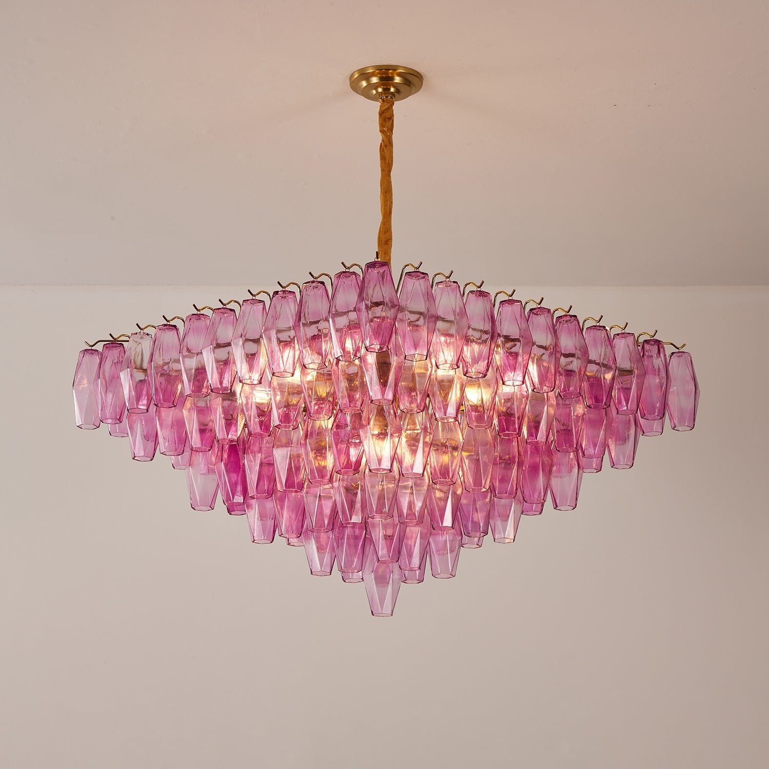 Marcello Fuchsia Square 3-Tier Chandelier 39"SQ