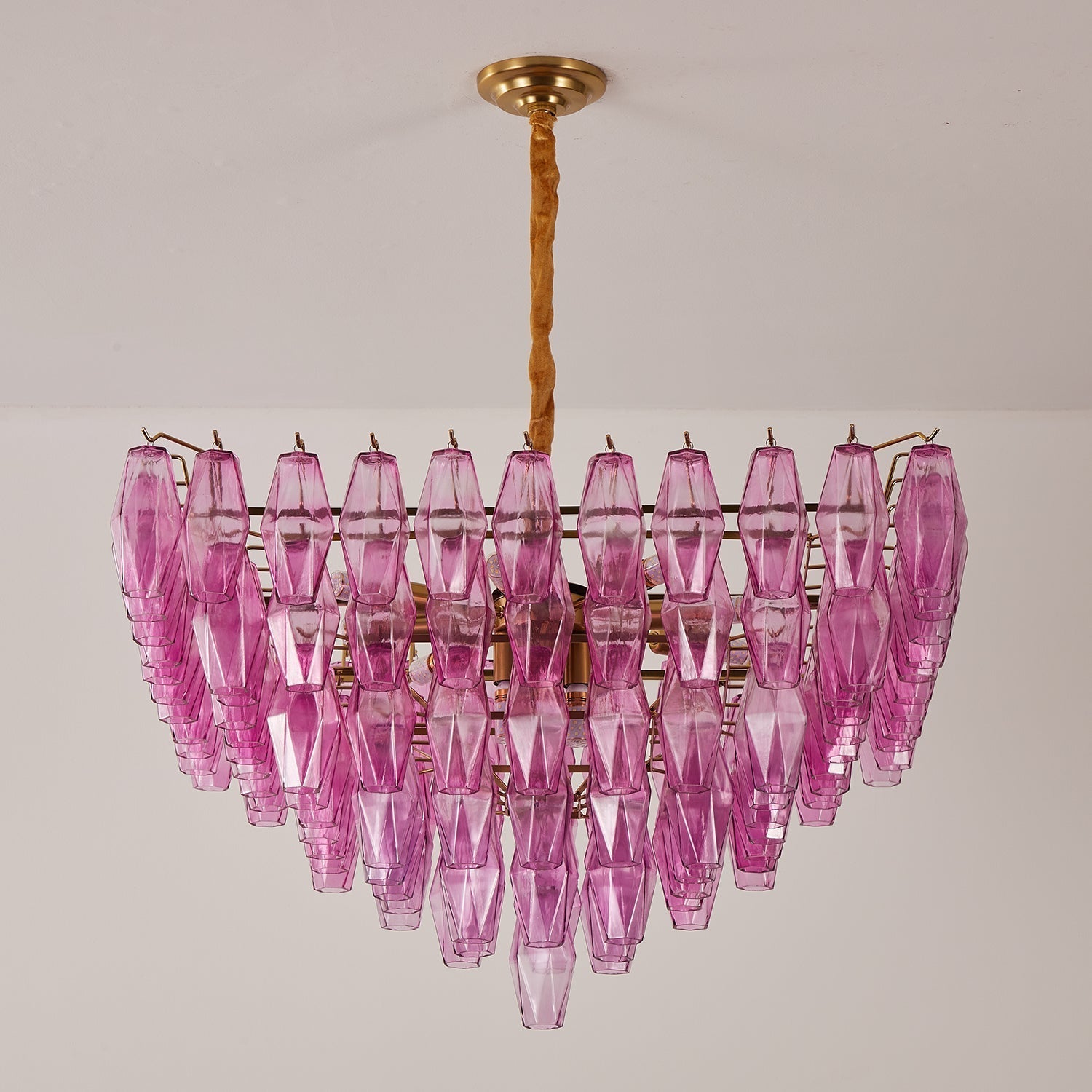 Marcello Fuchsia Square 3-Tier Chandelier 39"SQ