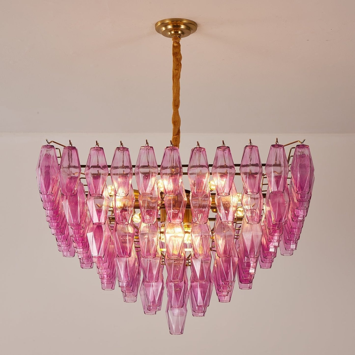 Marcello Fuchsia Square 3-Tier Chandelier 39"SQ