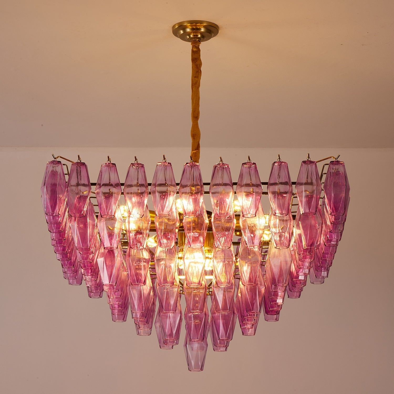 Marcello Fuchsia Square 3-Tier Chandelier 39"SQ