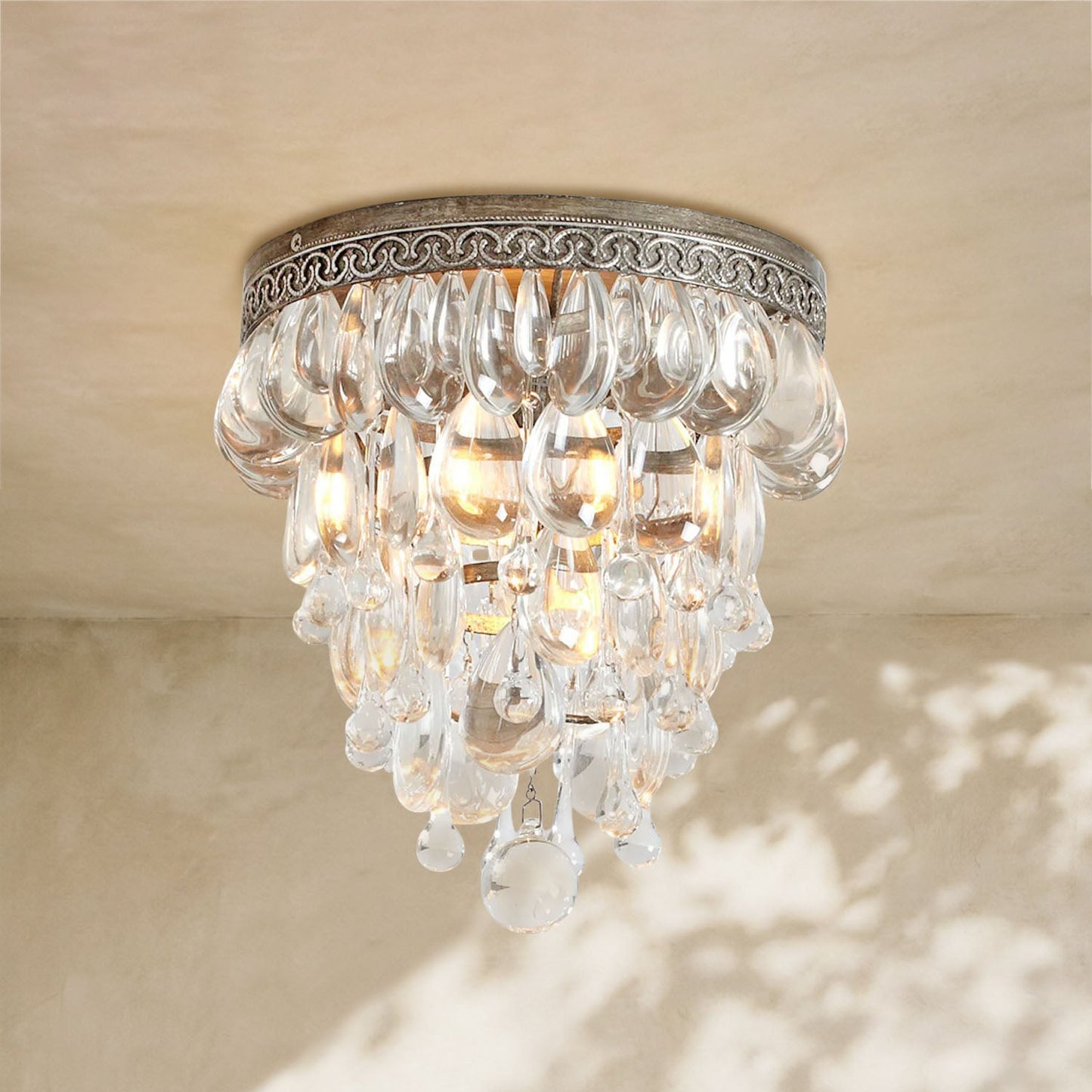 Handmade Art Crystal Glass Calira Flush Mount 9"D