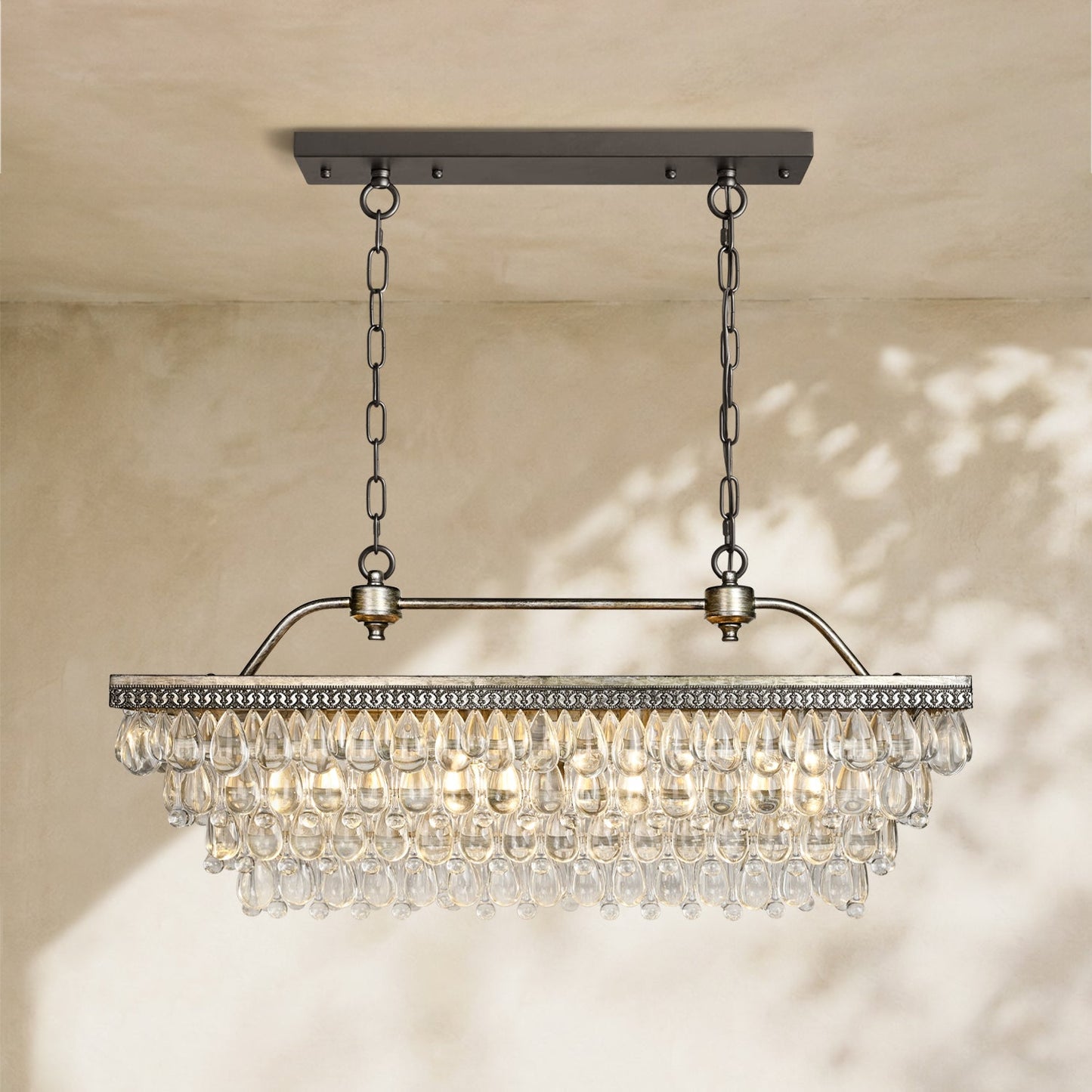 Handmade Art Crystal Glass Calira Rectangular Chandelier