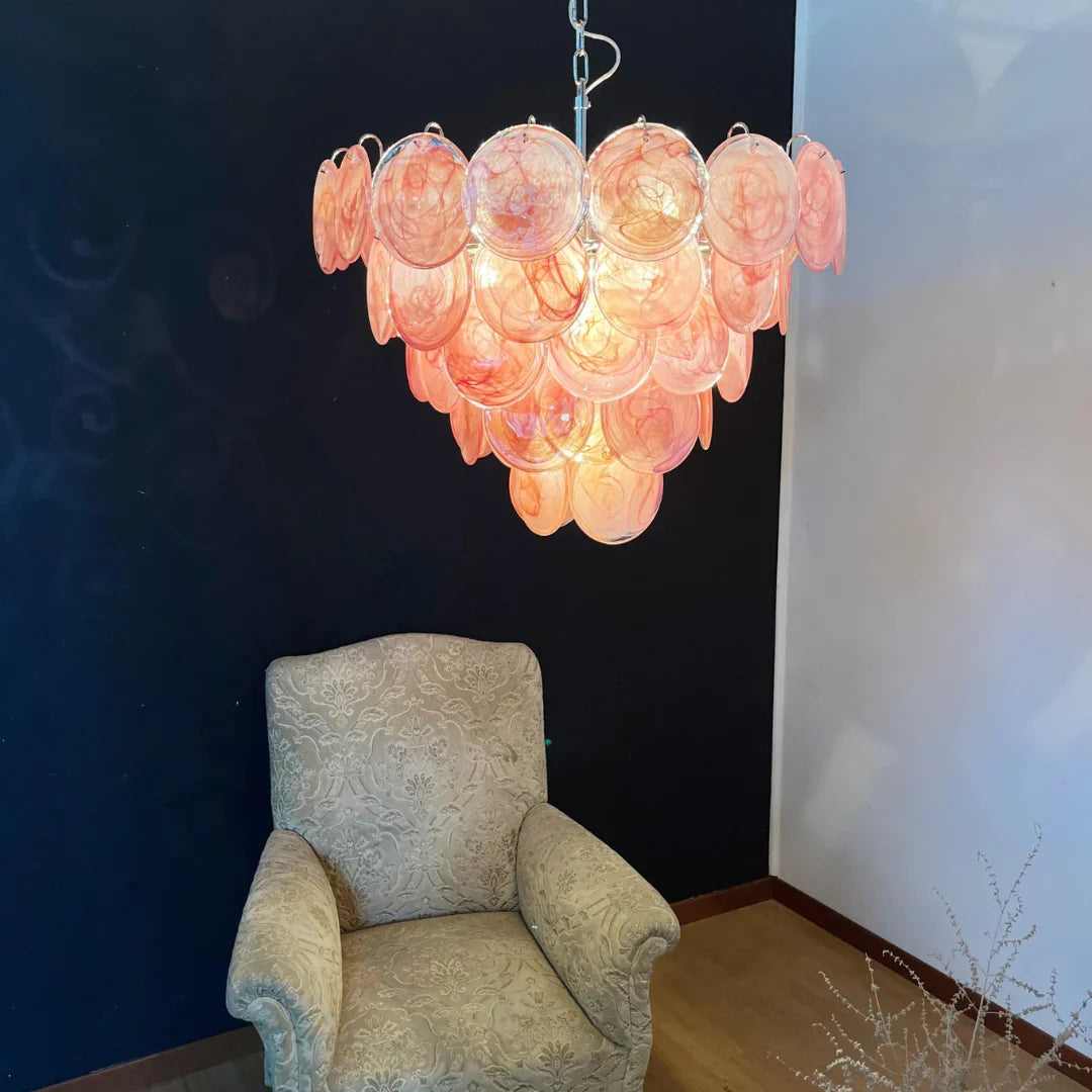 Pink Disc Murano-Style Chandelier