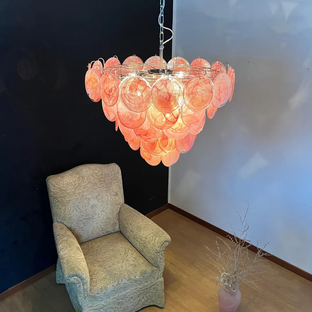 Pink Disc Murano-Style Chandelier