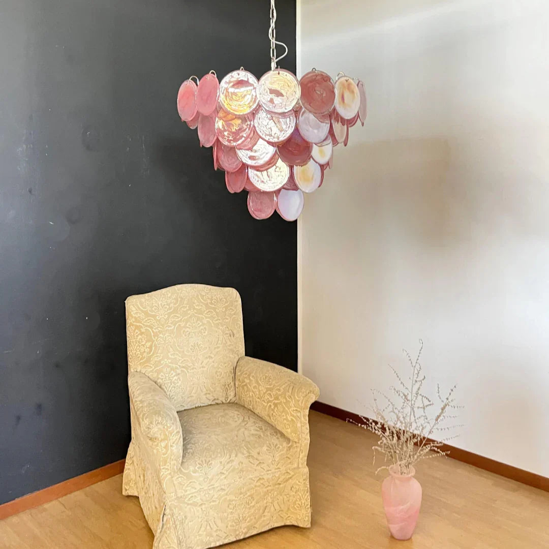 Pink Disc Murano-Style Chandelier