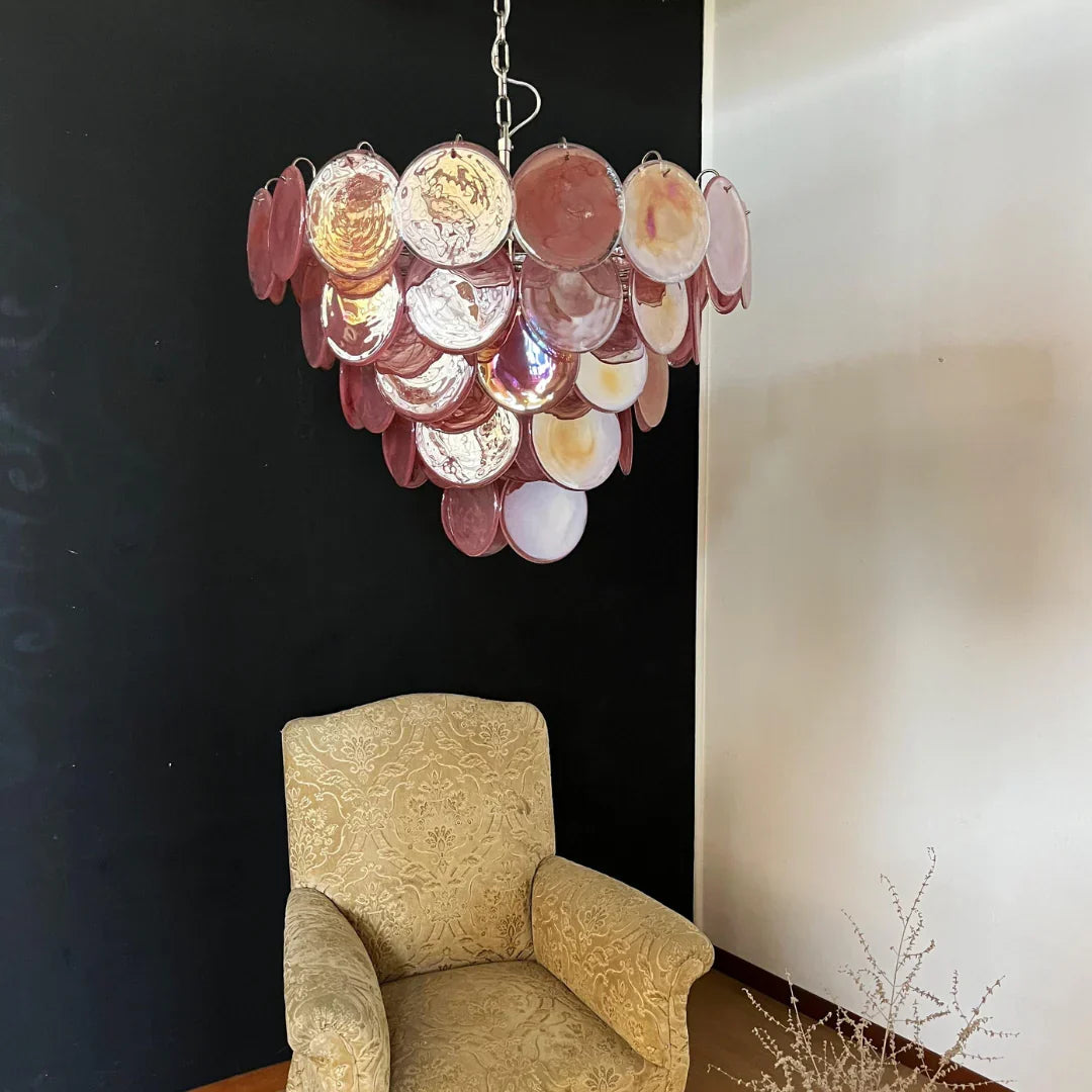 Pink Disc Murano-Style Chandelier