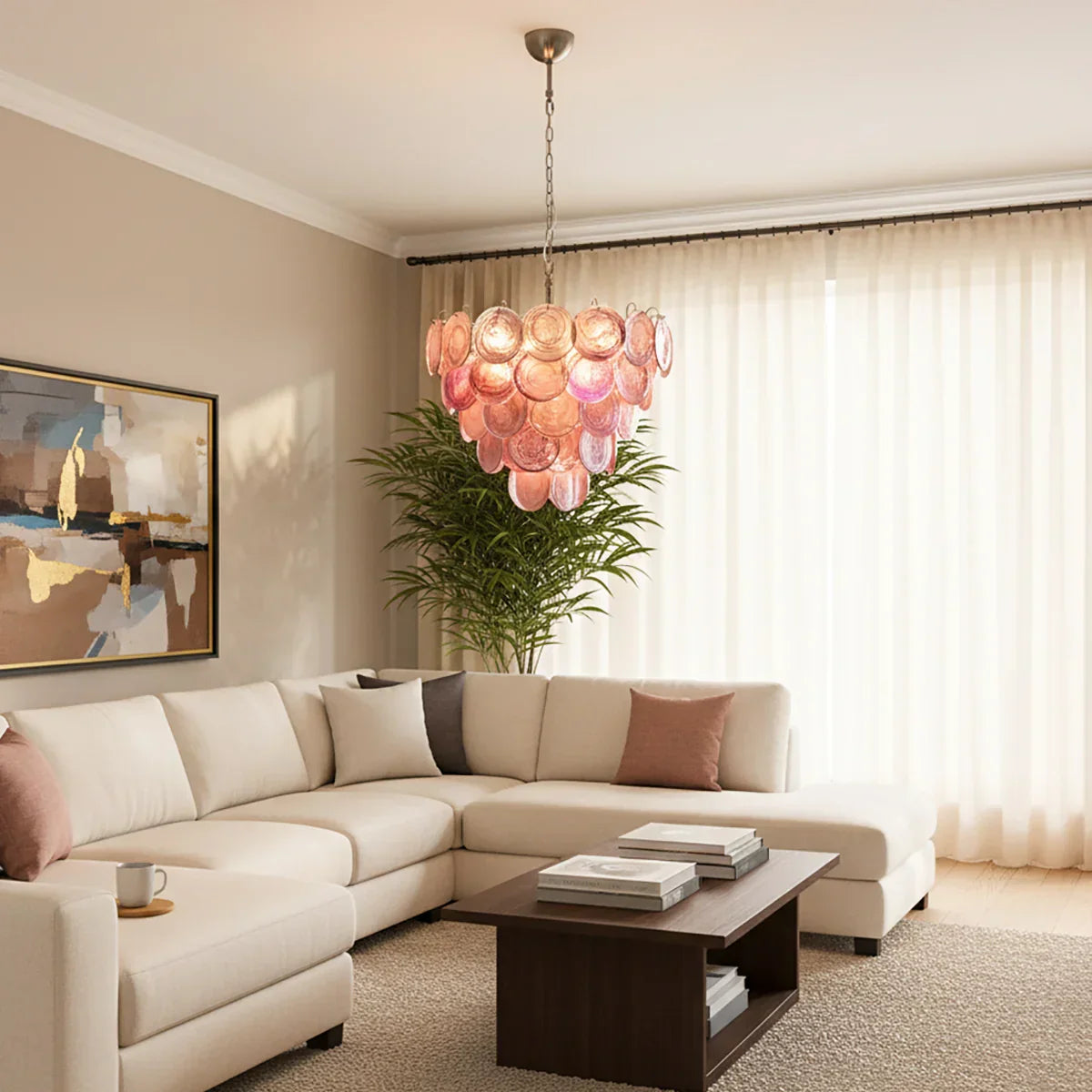 Pink Disc Murano-Style Chandelier
