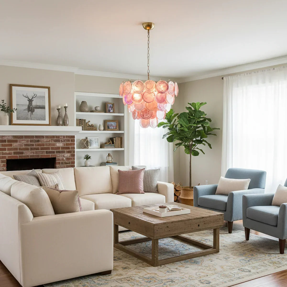 Pink Disc Murano-Style Chandelier