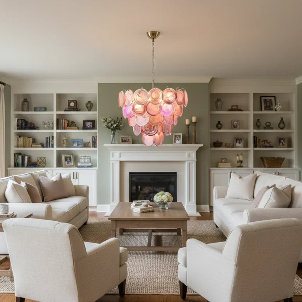 Pink Disc Murano-Style Chandelier