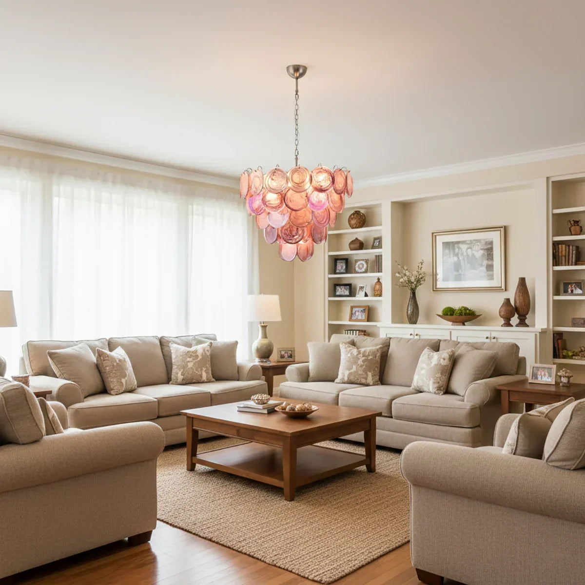 Pink Disc Murano-Style Chandelier
