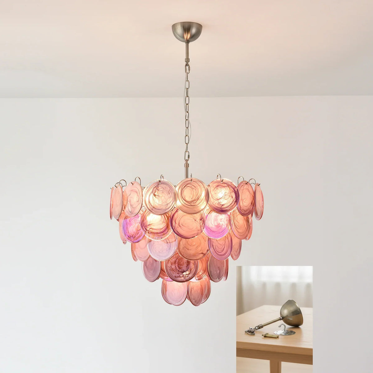 Pink Disc Murano-Style Chandelier