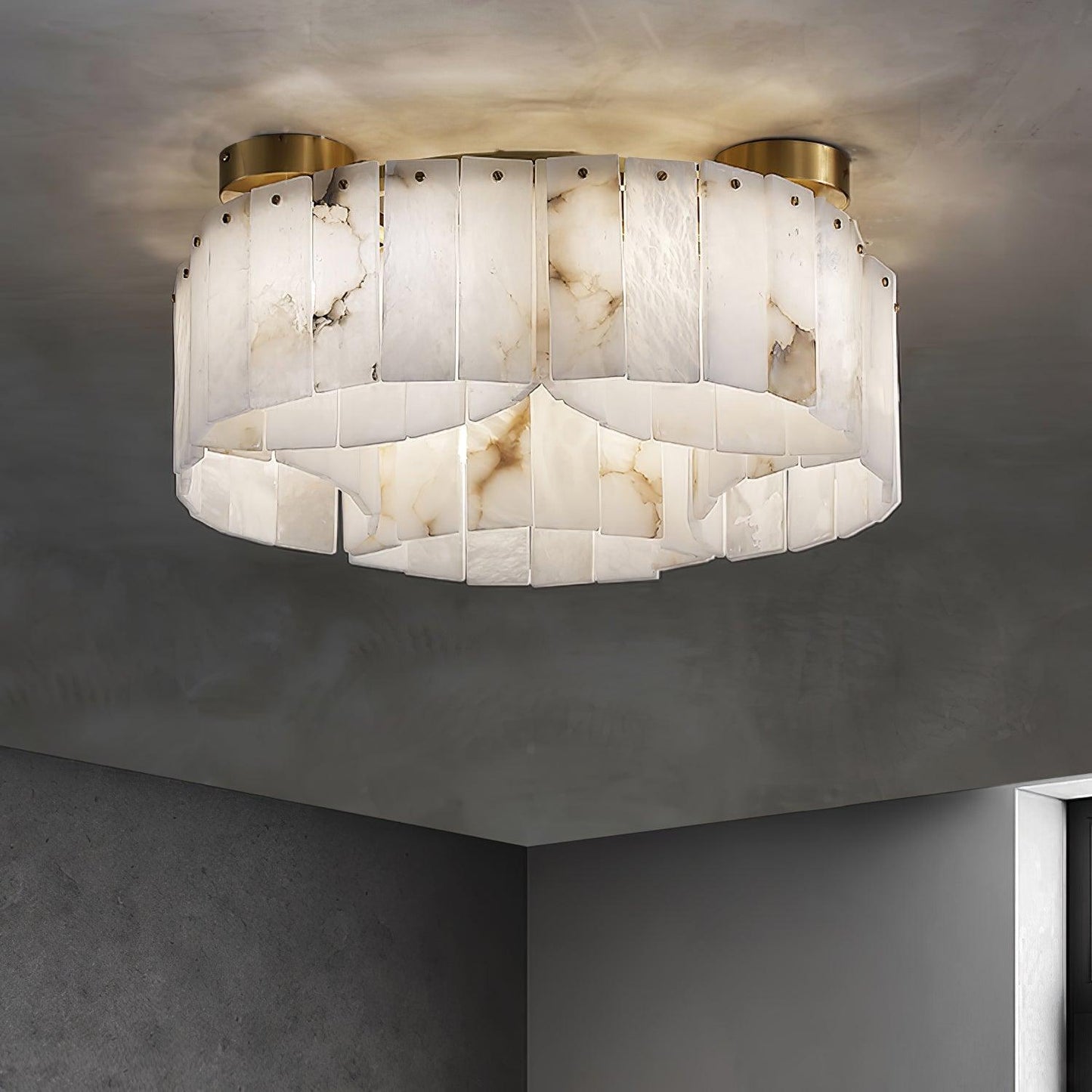 Luxe Alabaster Brass Flush Mount
