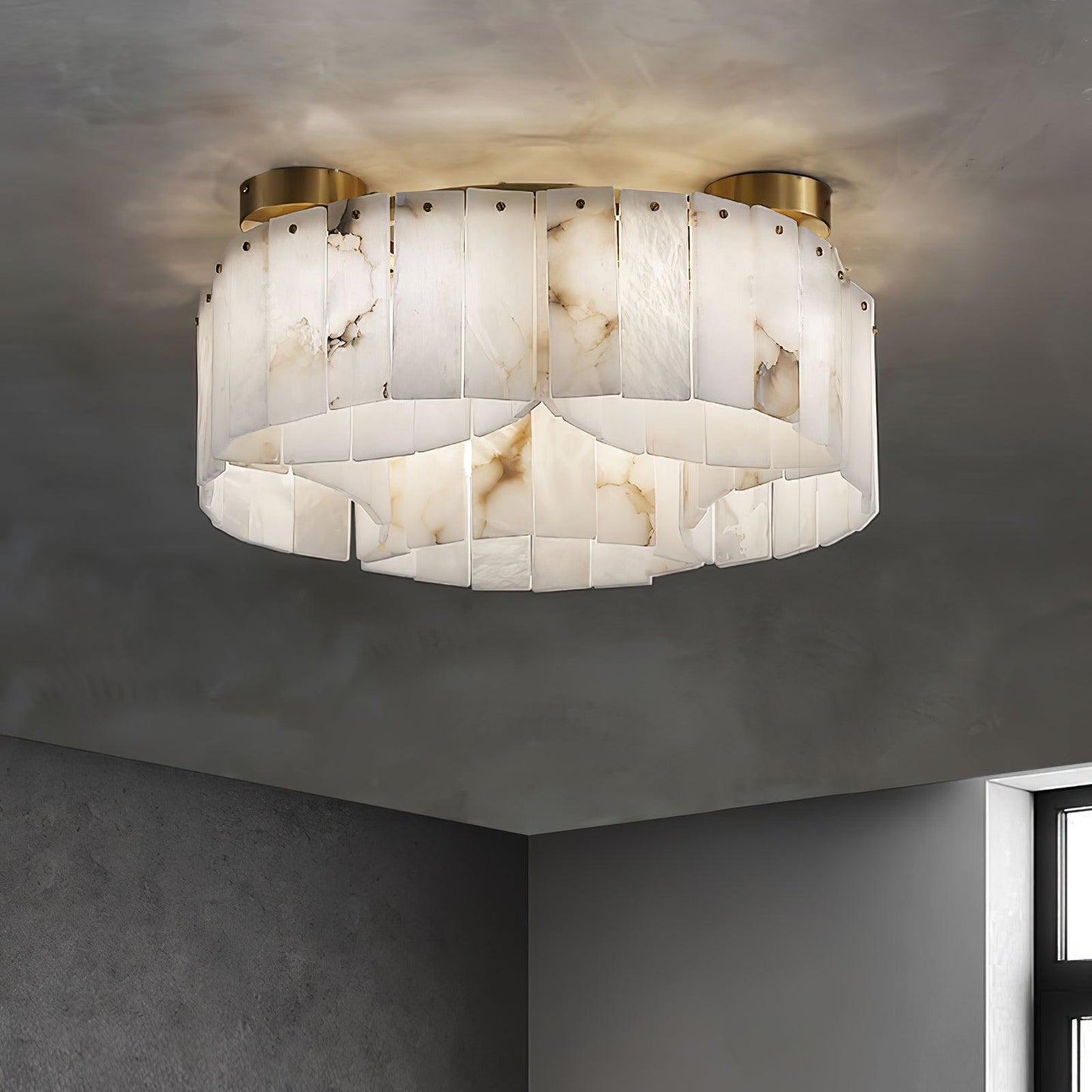 Luxe Alabaster Brass Flush Mount