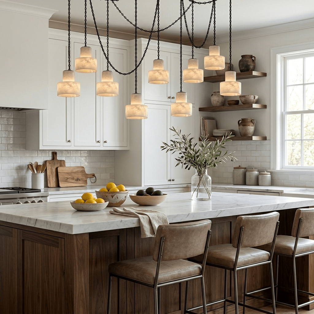 Multi-Tier Chain Drum Alabaster Pendant Lamp