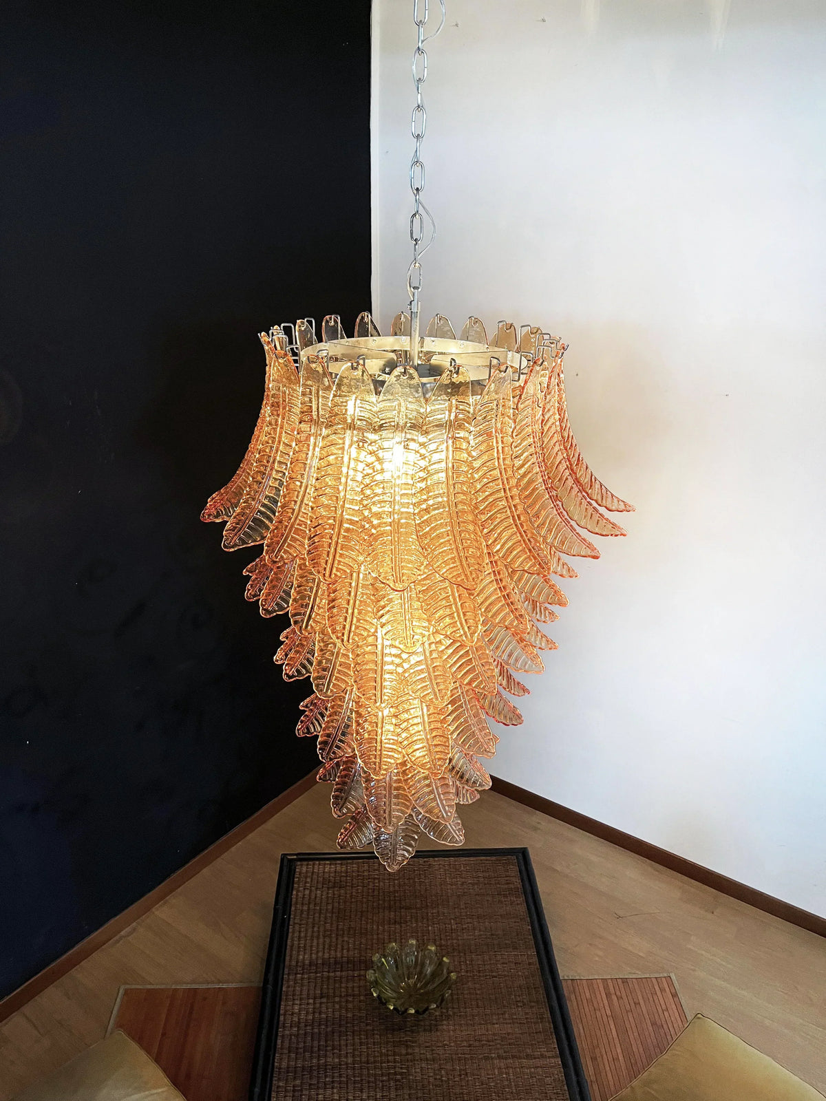 Murano-Style Amber Felci Spiral Chandelier