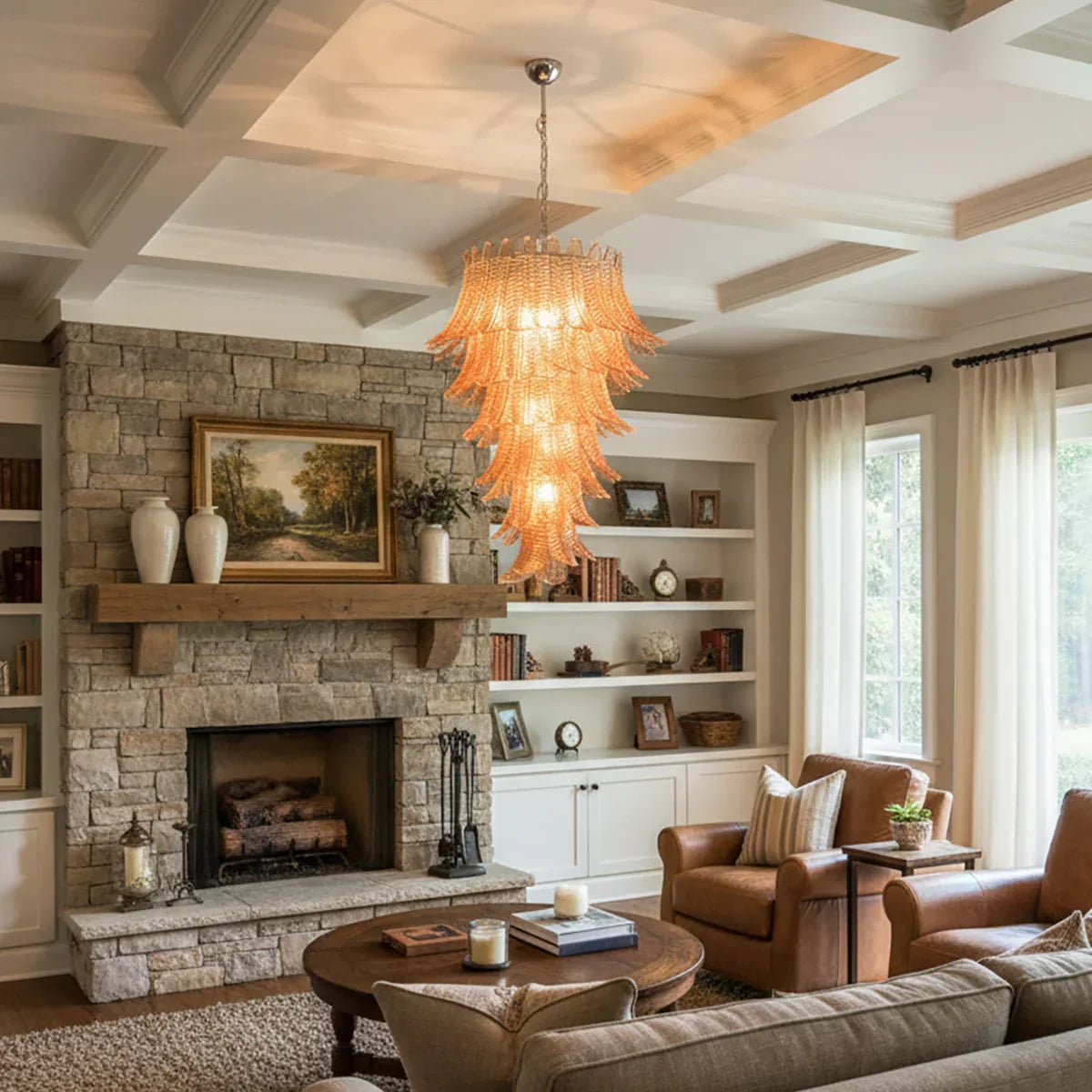 Murano-Style Amber Felci Spiral Chandelier