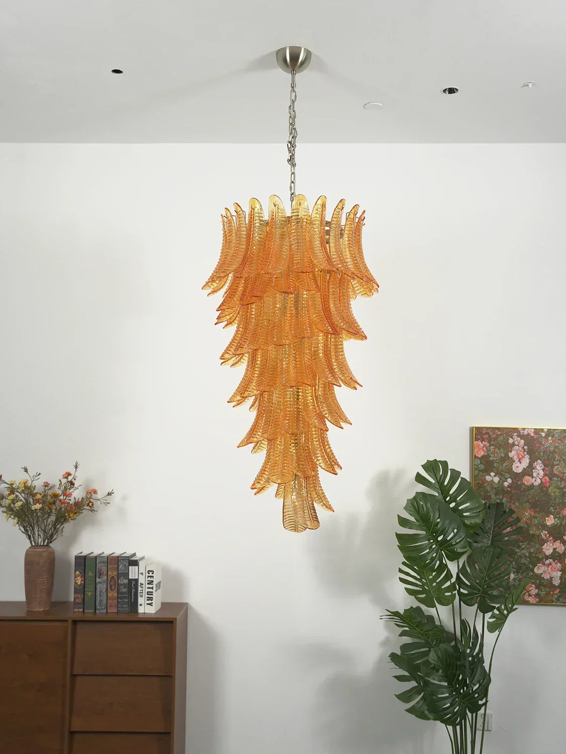 Murano-Style Amber Felci Spiral Chandelier