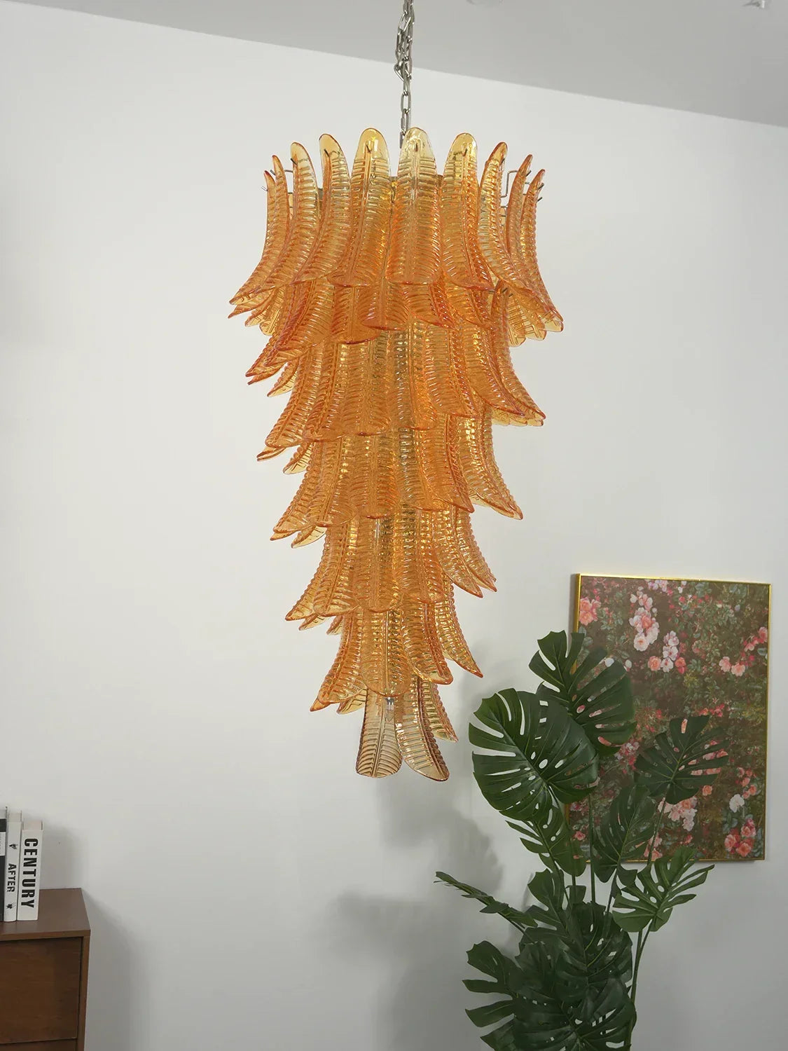 Murano-Style Amber Felci Spiral Chandelier