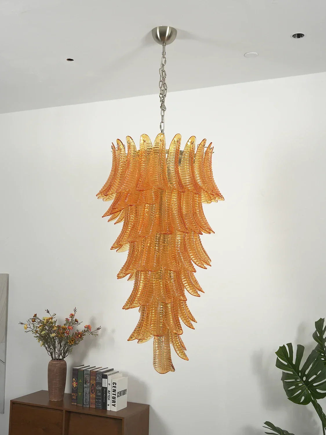 Murano-Style Amber Felci Spiral Chandelier