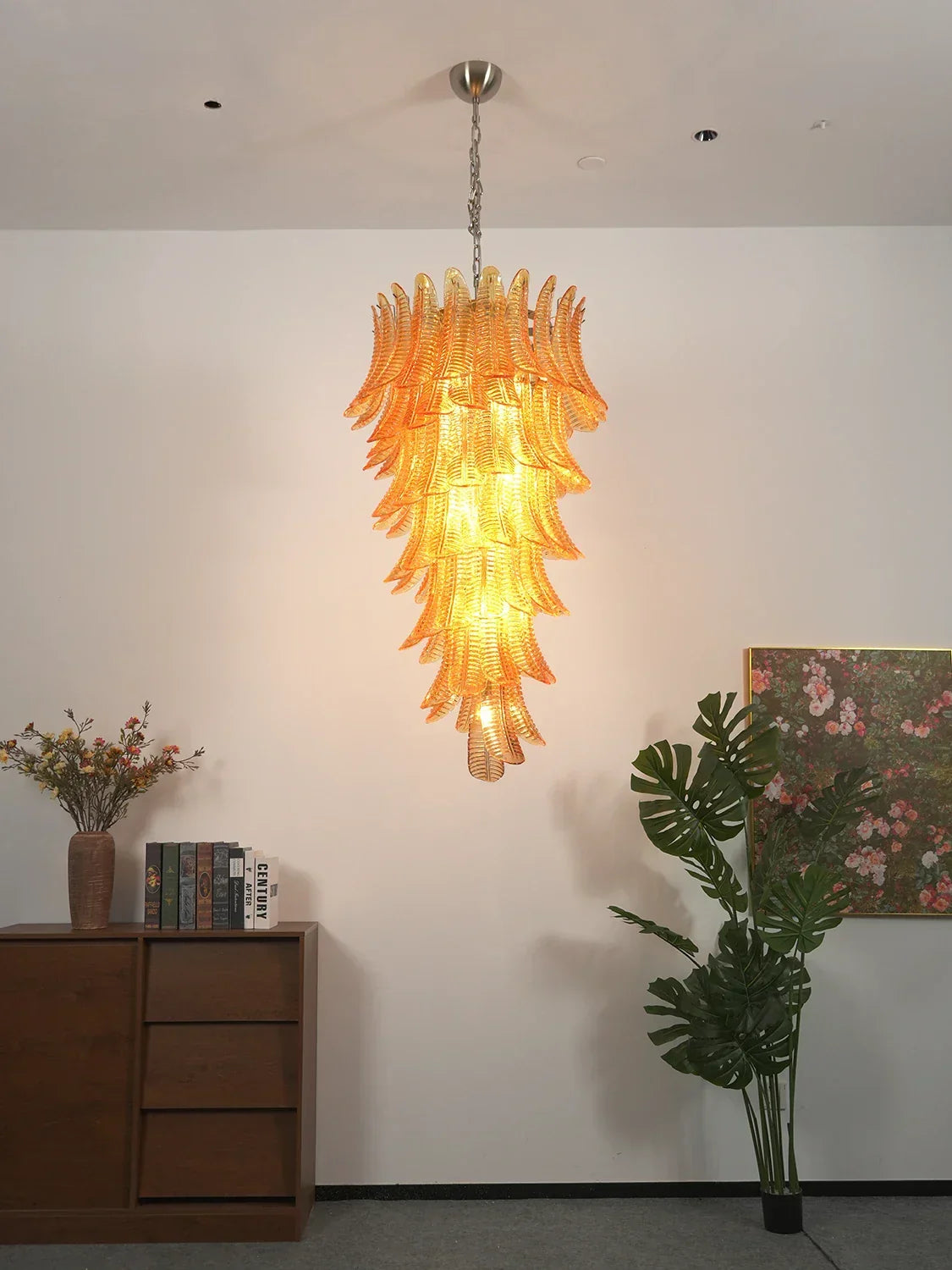 Murano-Style Amber Felci Spiral Chandelier