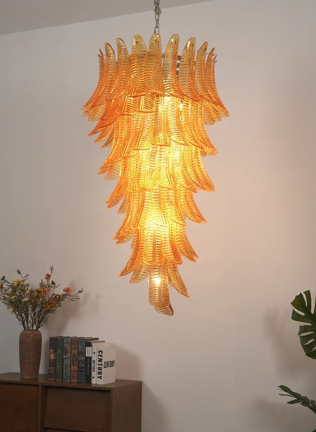 Murano-Style Amber Felci Spiral Chandelier