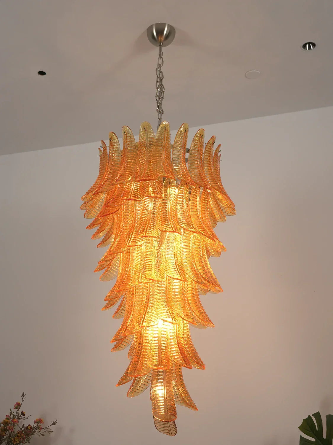 Murano-Style Amber Felci Spiral Chandelier
