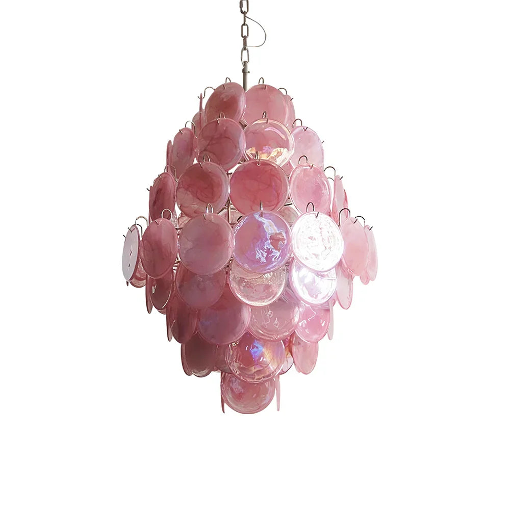 Huge Vintage Murano-Style Pink Disks Chandelier