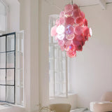 Huge Vintage Murano-Style Pink Disks Chandelier