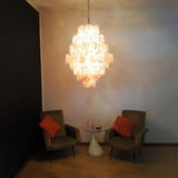 Huge Vintage Murano-Style Pink Disks Chandelier