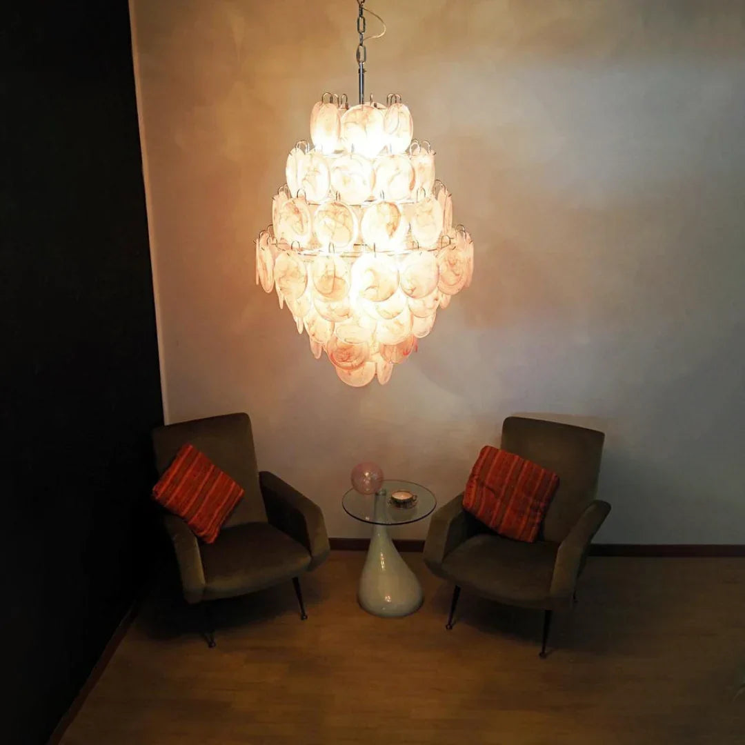 Huge Vintage Murano-Style Pink Disks Chandelier