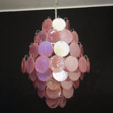 Huge Vintage Murano-Style Pink Disks Chandelier