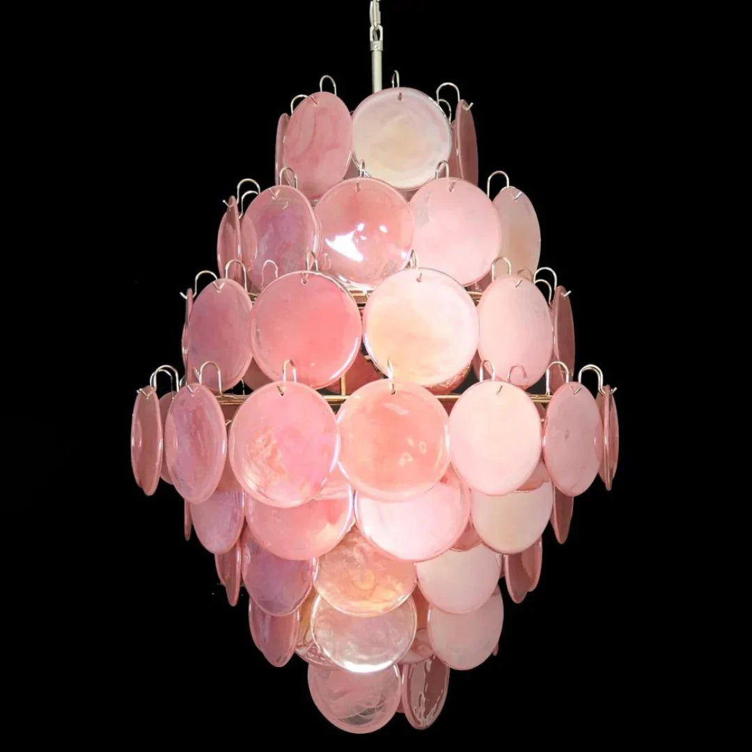 Huge Vintage Murano-Style Pink Disks Chandelier