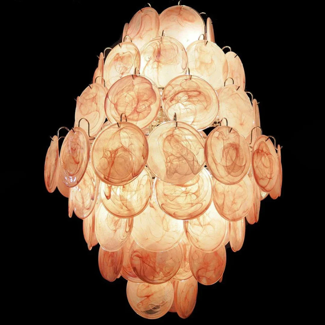 Huge Vintage Murano-Style Pink Disks Chandelier
