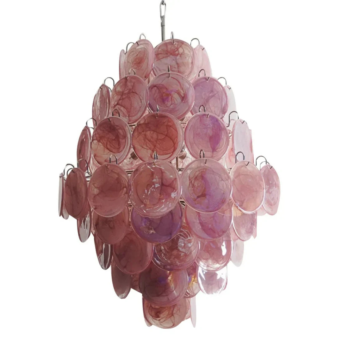 Huge Vintage Murano-Style Pink Disks Chandelier