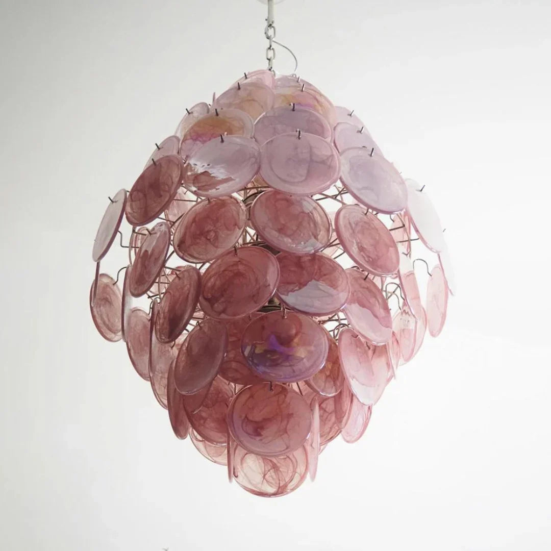 Huge Vintage Murano-Style Pink Disks Chandelier