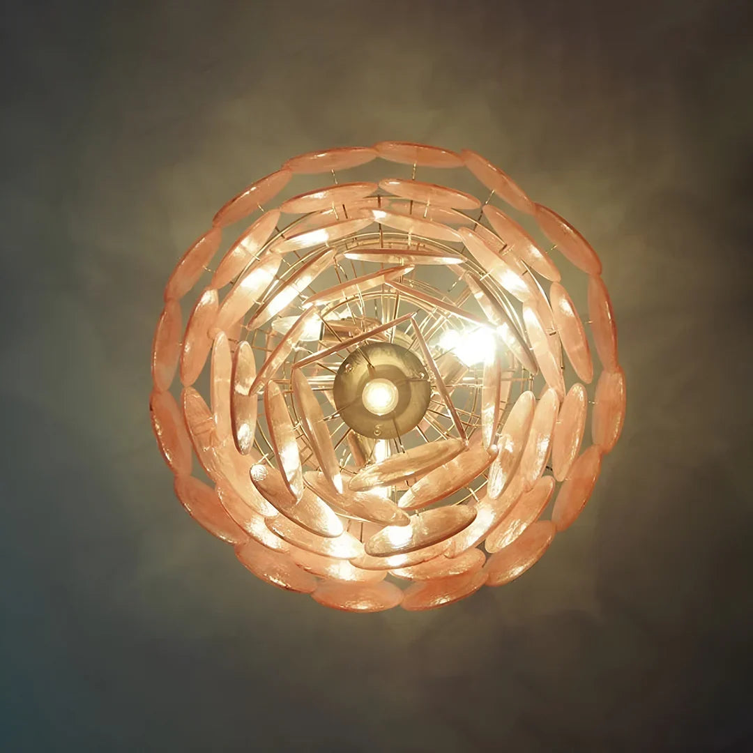 Huge Vintage Murano-Style Pink Disks Chandelier
