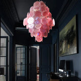 Huge Vintage Murano-Style Pink Disks Chandelier