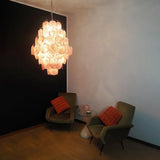 Huge Vintage Murano-Style Pink Disks Chandelier